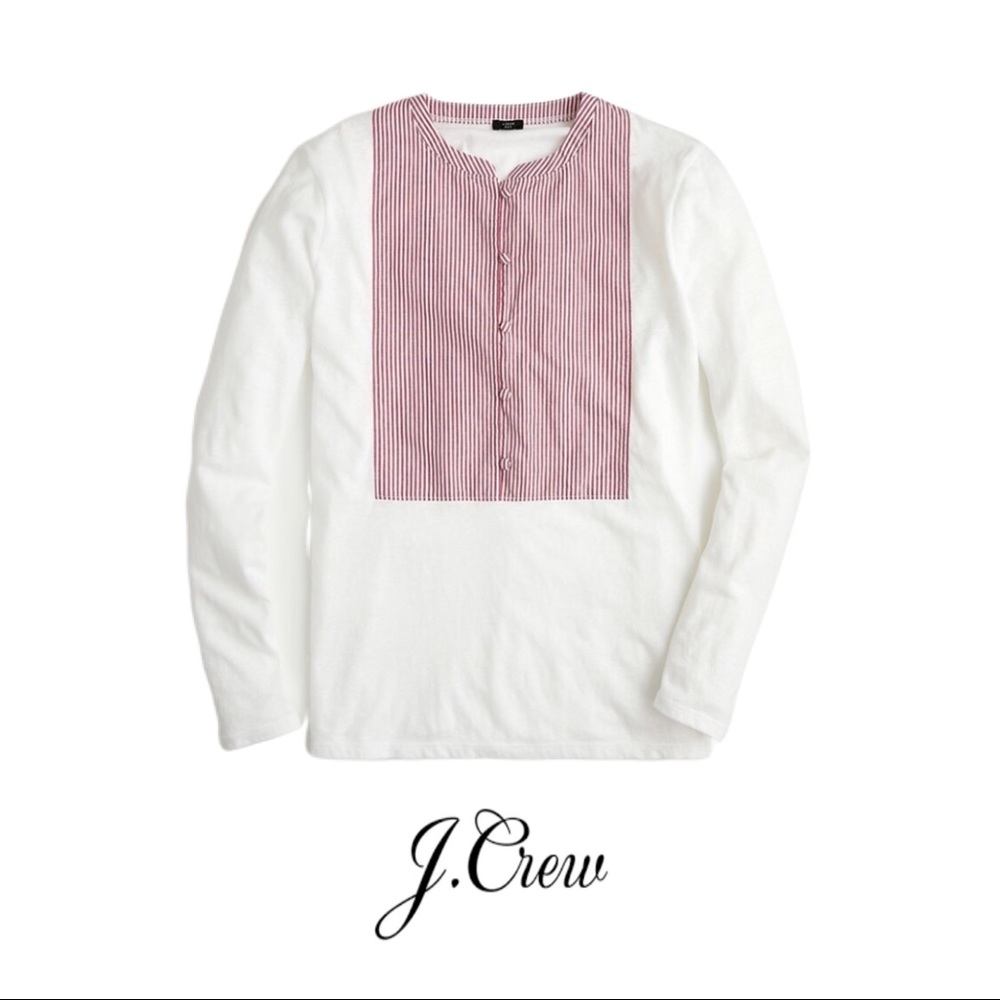 J Crew Red Striped Bibe Front Blouse